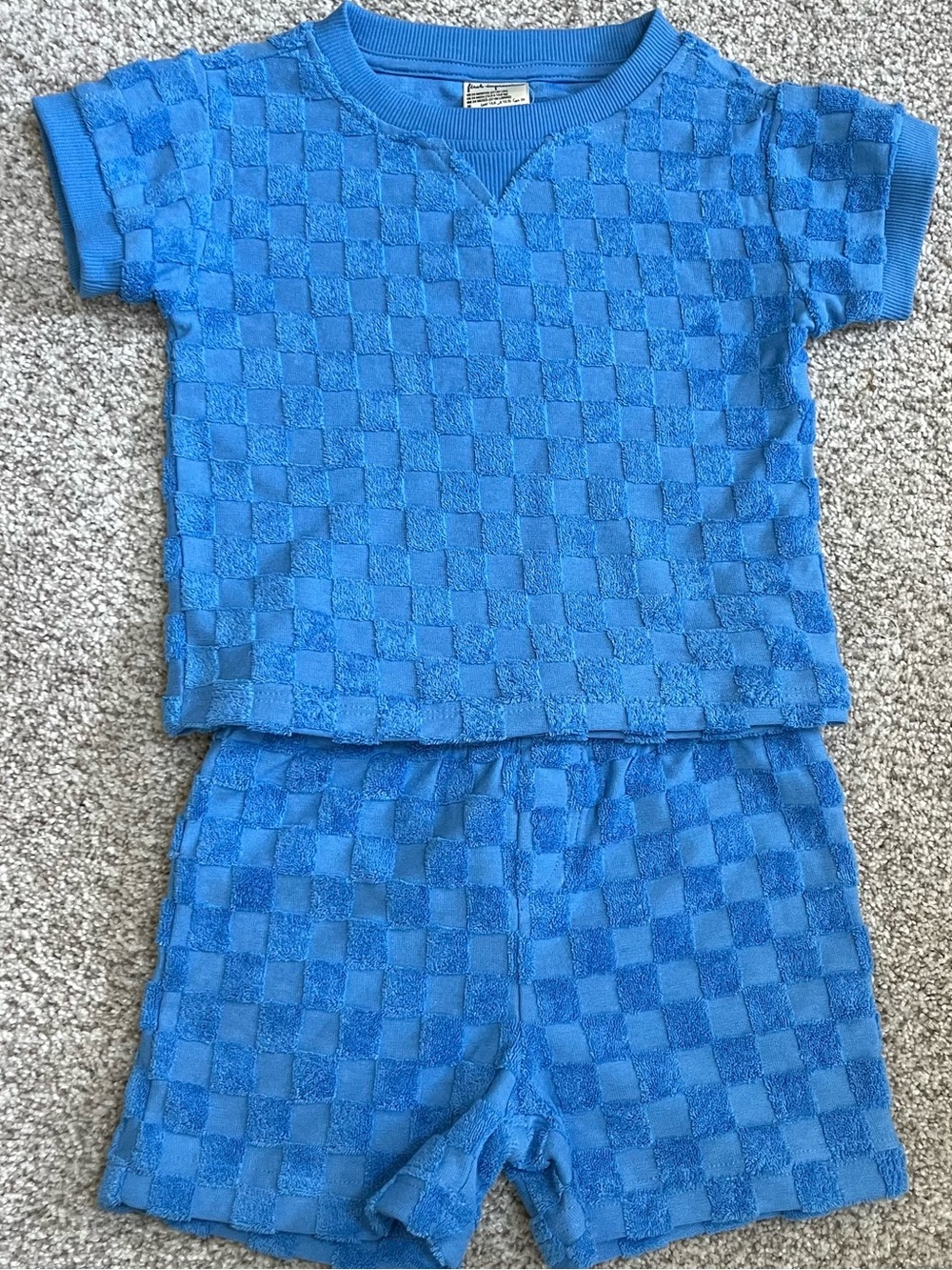 First Impressions Blue Checker Terry Short Set Boys Size 18, 24 months